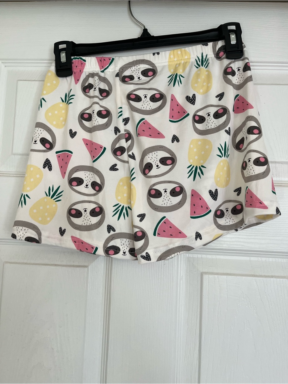 Women’s White Sloth & Fruit Printed Pajama Shorts - Picture 8 of 10